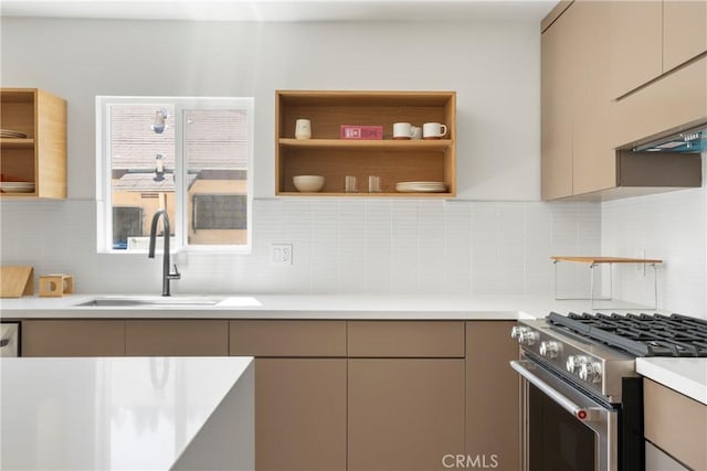 2249 Shoredale Ave, Los Angeles, CA 90031 - kitchen featuring backsplash, high end stove, and sink