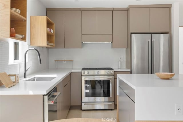 2249 Shoredale Ave, Los Angeles, CA 90031 - kitchen featuring stainless steel appliances, tasteful backsplash, gray cabinetry, and sink