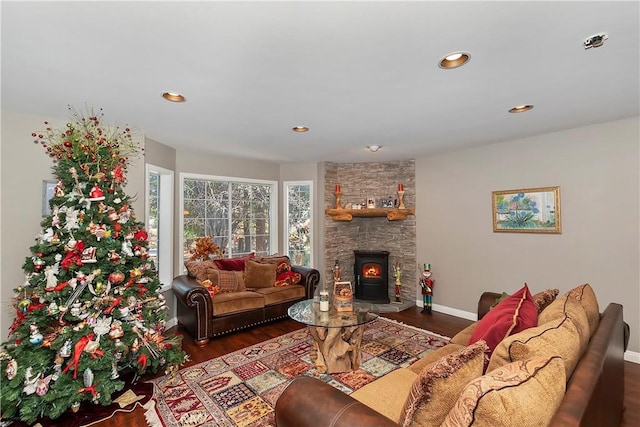 living room with dark wood-type flooring