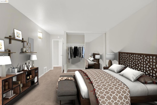 bedroom featuring light colored carpet and a closet