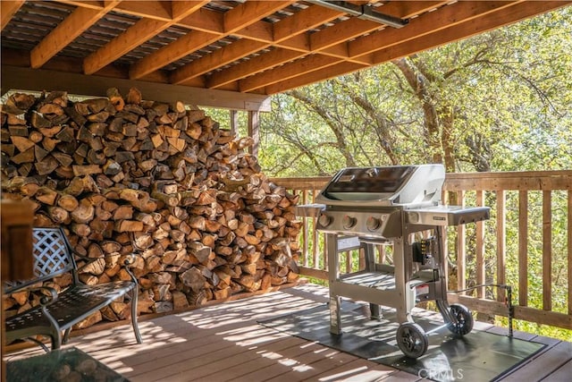 wooden terrace with grilling area