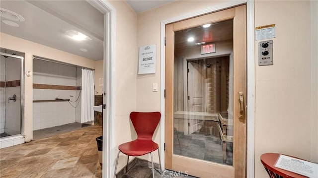 hallway featuring a sauna