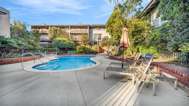 view of swimming pool with a patio area