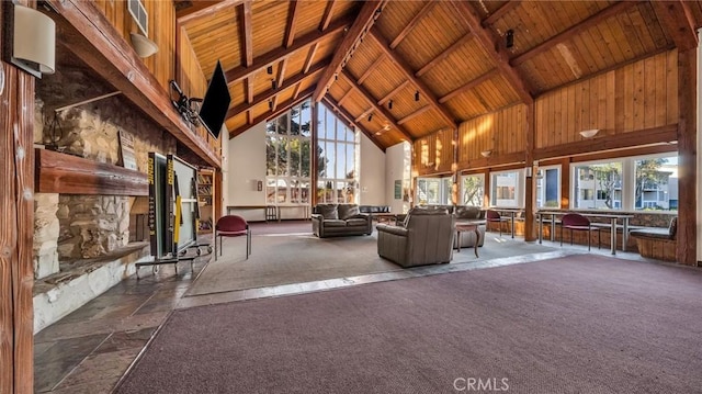 6435 Green Valley Cir Unit 214, Culver City, CA 90230 - lobby with a wooden ceiling with exposed beams and high vaulted ceiling