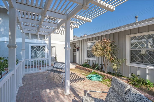 view of patio / terrace featuring a pergola