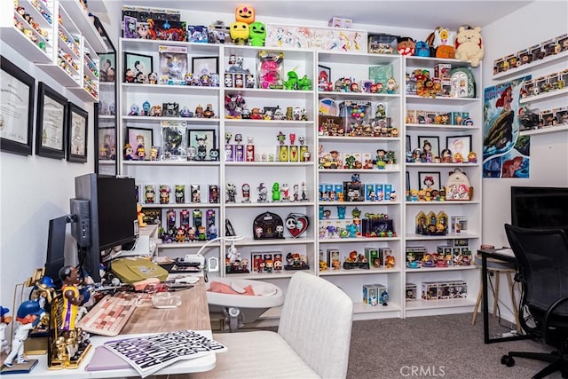 view of carpeted home office