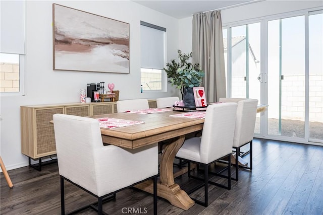 dining room featuring dark hardwood / wood-style flooring and a wealth of natural light