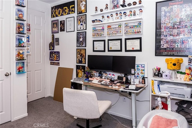 view of carpeted home office