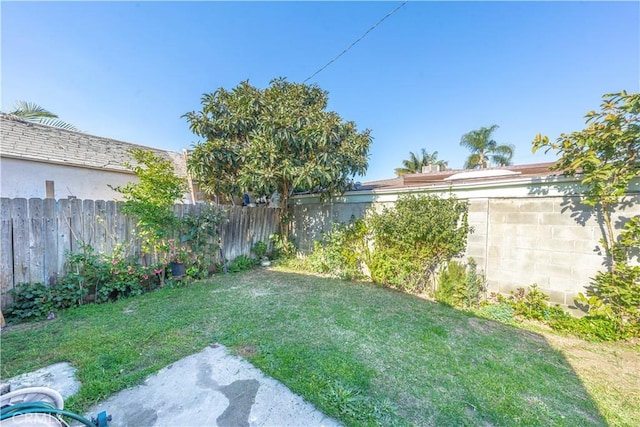 view of yard featuring a fenced backyard