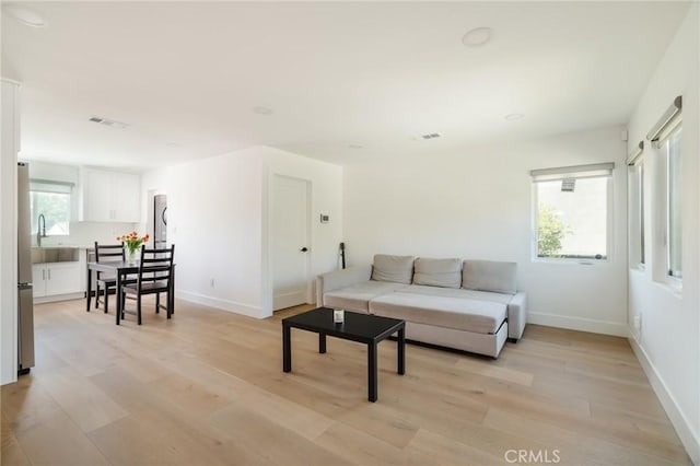 living room with light hardwood / wood-style flooring