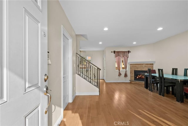 entrance foyer with light hardwood / wood-style floors