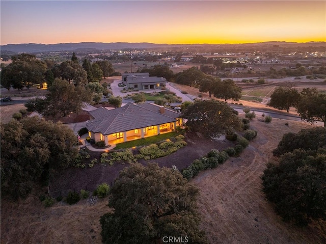 view of aerial view at dusk