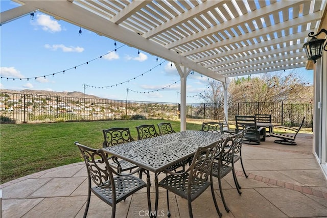 view of patio / terrace featuring outdoor dining area, fence, and a pergola