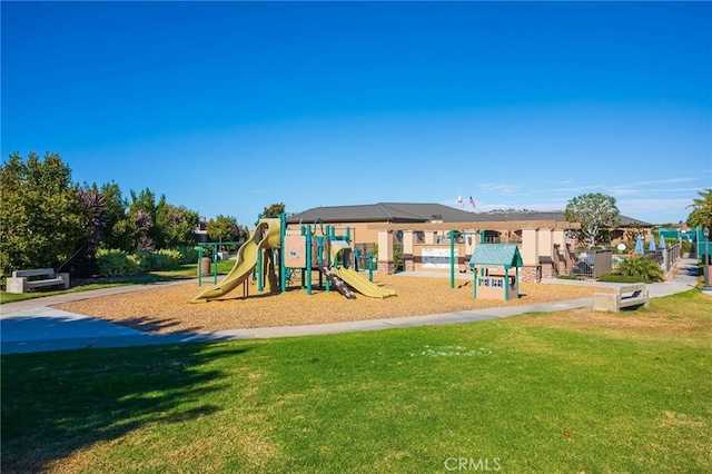 view of play area featuring a yard