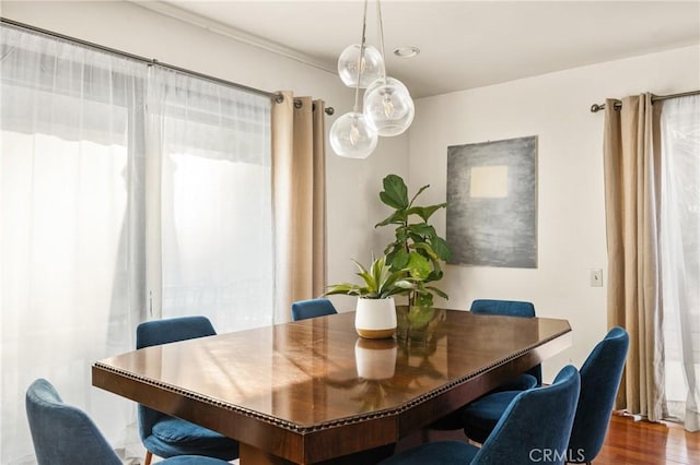 dining room with dark hardwood / wood-style flooring