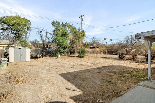 view of yard featuring a storage shed