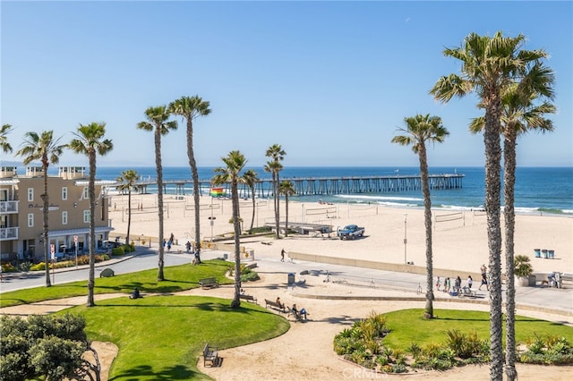 property view of water featuring a beach view