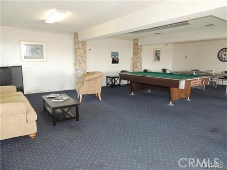 rec room featuring dark colored carpet and pool table