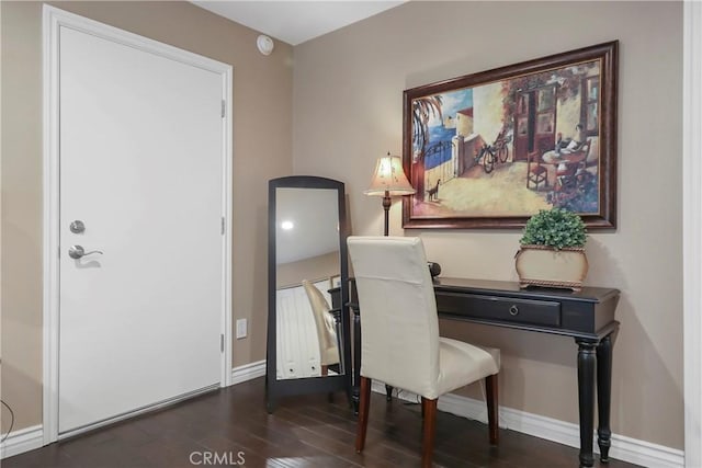 home office featuring dark hardwood / wood-style flooring