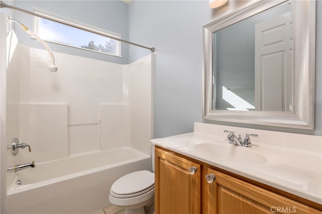 full bathroom featuring vanity, toilet, and shower / washtub combination