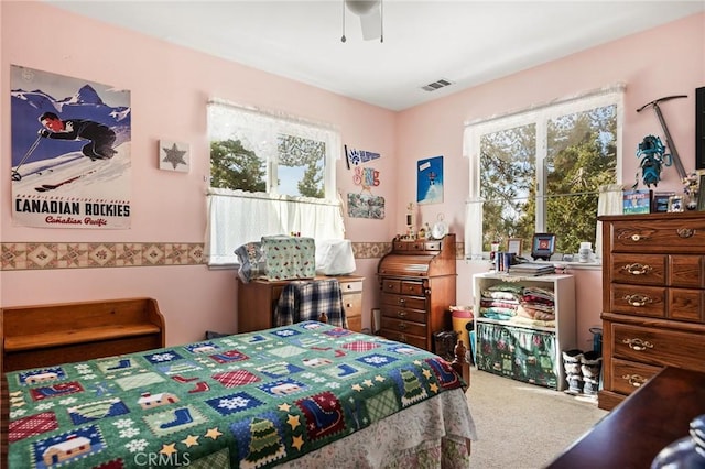 bedroom featuring carpet flooring and ceiling fan