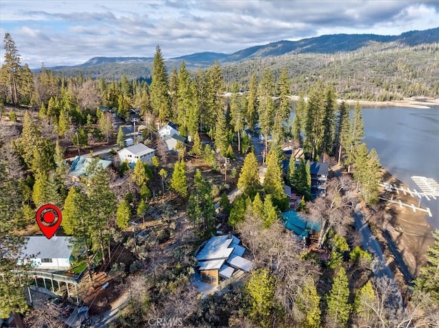 aerial view with a water and mountain view