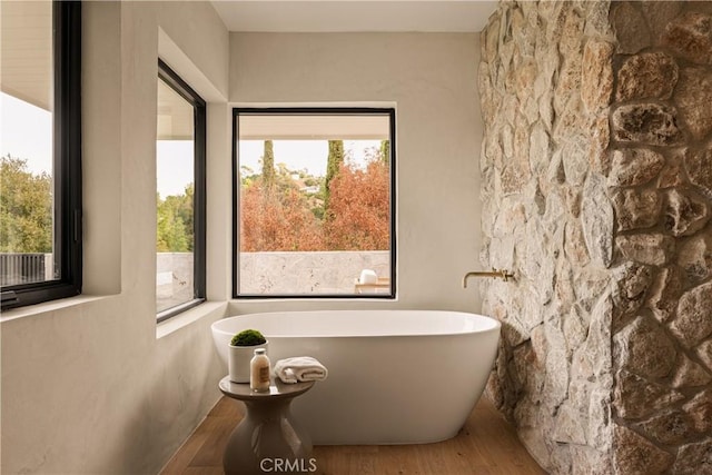 bathroom featuring hardwood / wood-style flooring and a bathtub