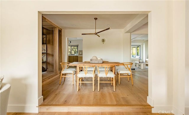 dining area featuring light wood-type flooring