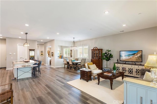 living room featuring light hardwood / wood-style flooring