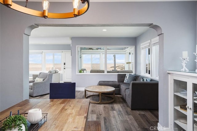 living room featuring dark hardwood / wood-style flooring