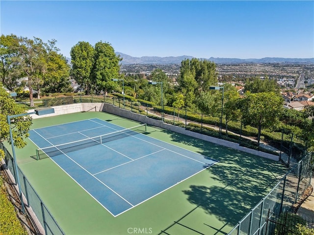 view of sport court featuring a mountain view