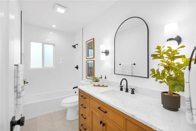 full bathroom featuring toilet, shower / bath combo, and vanity