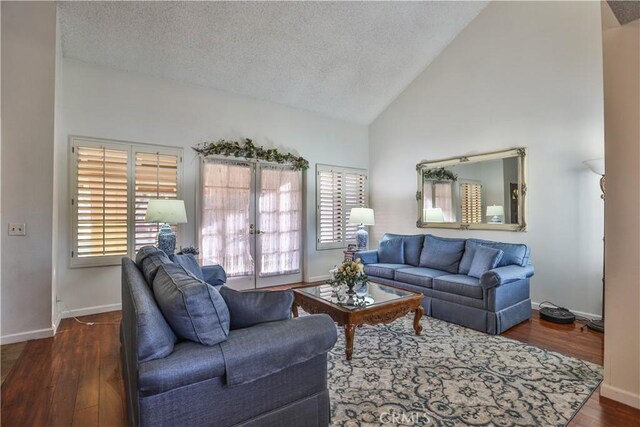 living room with dark hardwood / wood-style flooring, french doors, and plenty of natural light