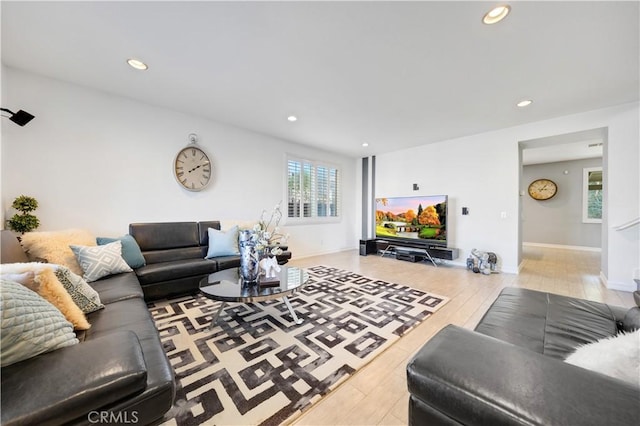 living room with light wood-type flooring