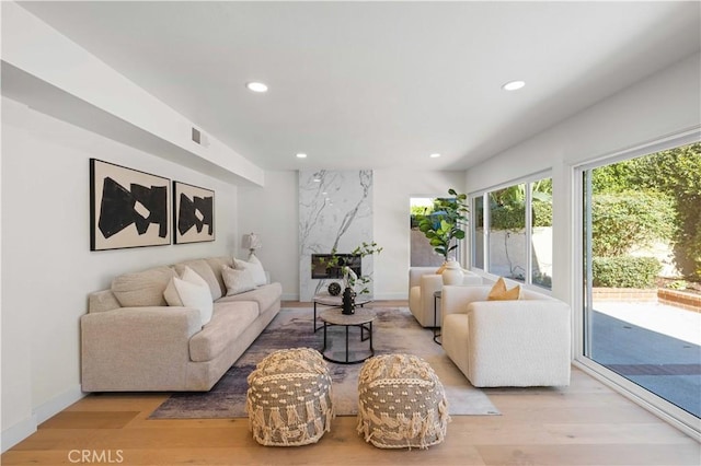 living room featuring light hardwood / wood-style flooring