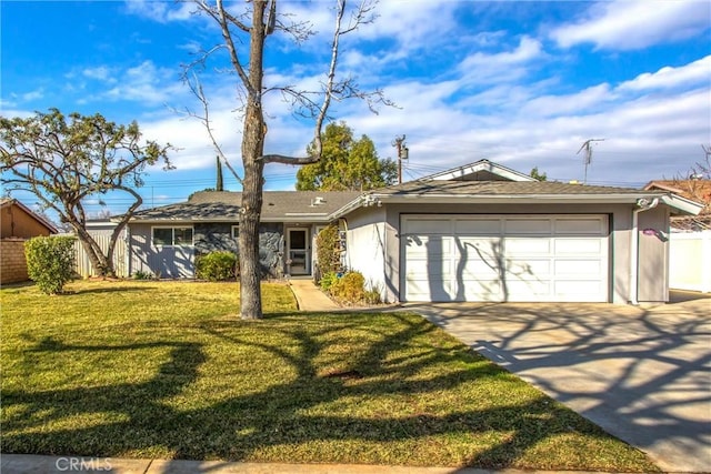 ranch-style house with a garage and a front yard