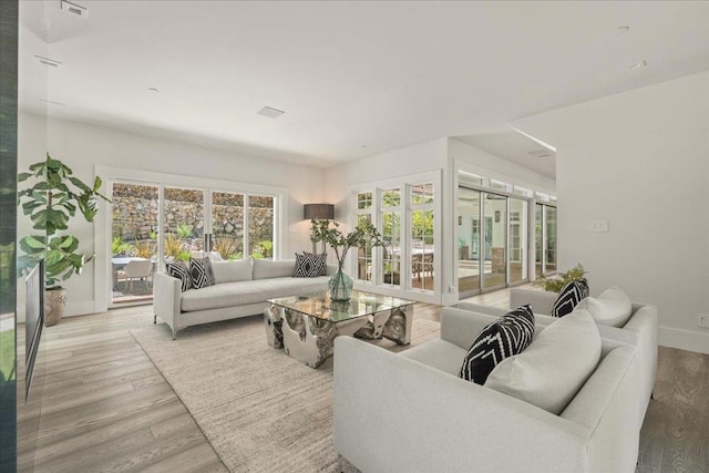 living room featuring light wood-type flooring