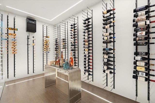 wine area featuring wood-type flooring