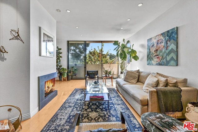 living room featuring light hardwood / wood-style flooring and expansive windows