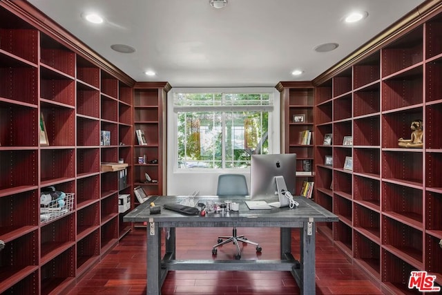 office with dark hardwood / wood-style floors