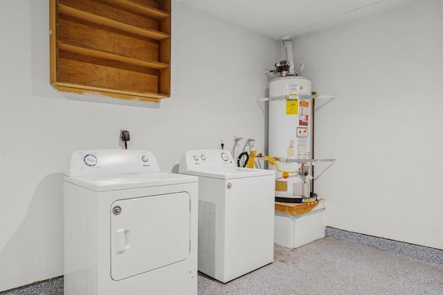 laundry room with water heater and independent washer and dryer