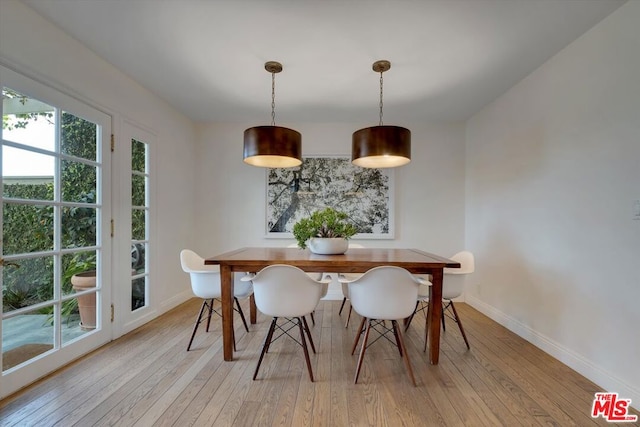 dining area with light hardwood / wood-style floors