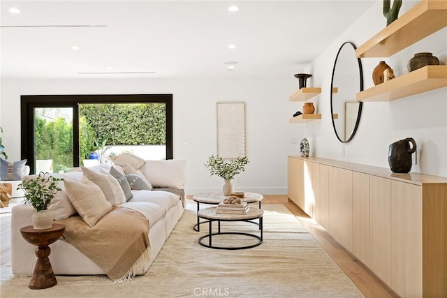 living room with light hardwood / wood-style flooring