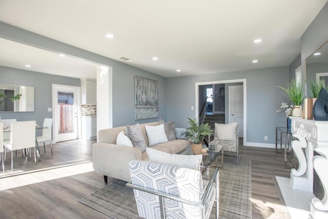 living room with hardwood / wood-style floors