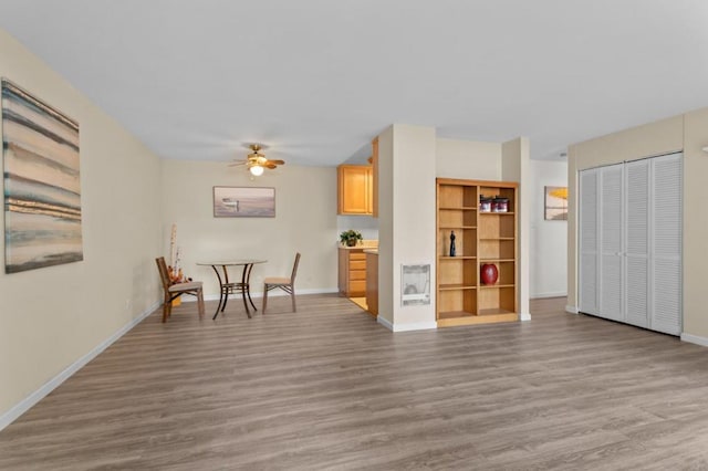 interior space featuring ceiling fan and light hardwood / wood-style flooring