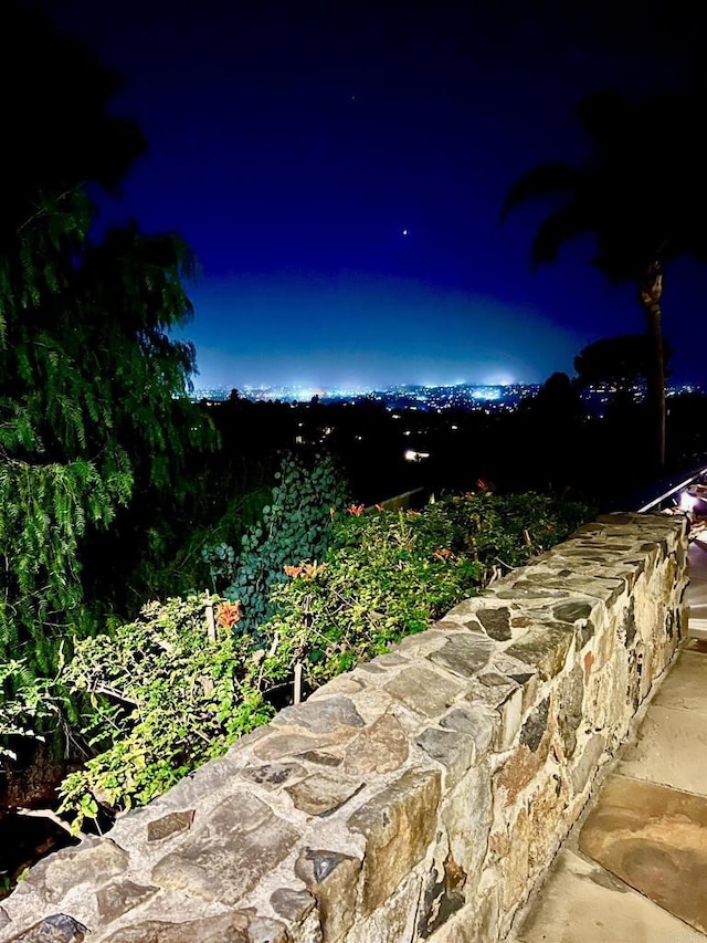 view of patio at night