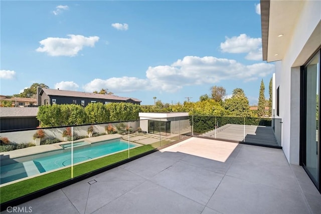 view of swimming pool featuring a fenced in pool