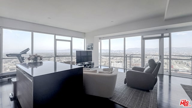 living room with plenty of natural light and wood-type flooring