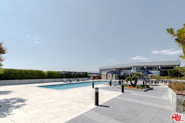 view of swimming pool featuring a patio area