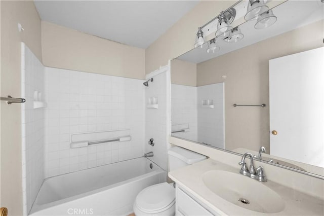 full bathroom featuring vanity, shower / bathtub combination, and toilet